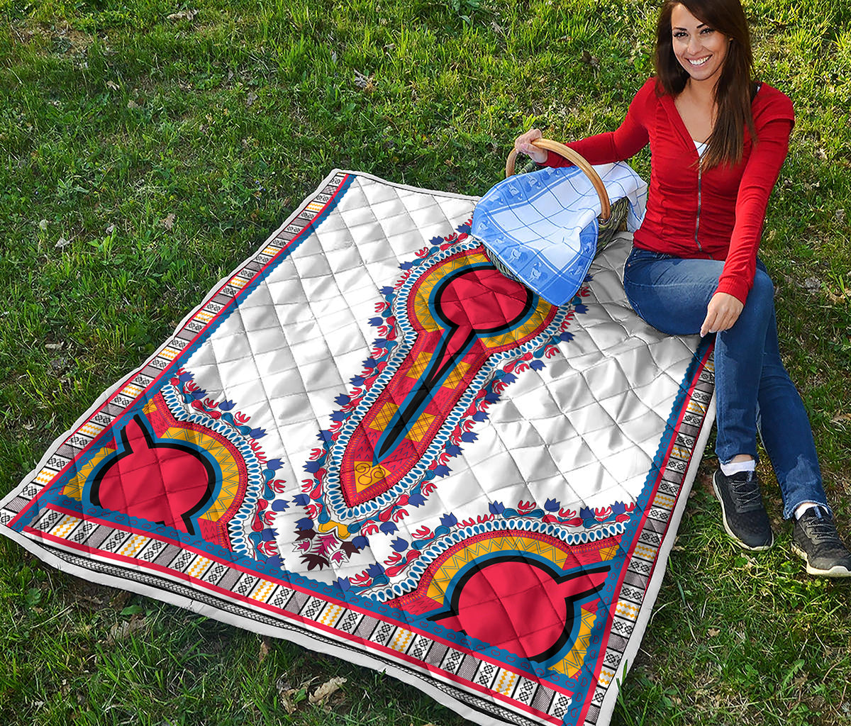 Red And White African Dashiki Print Quilt