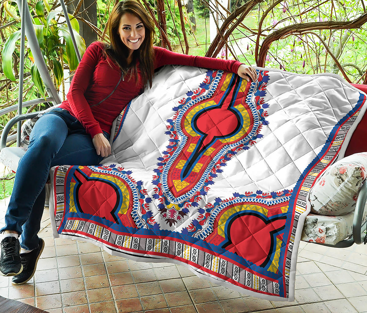 Red And White African Dashiki Print Quilt