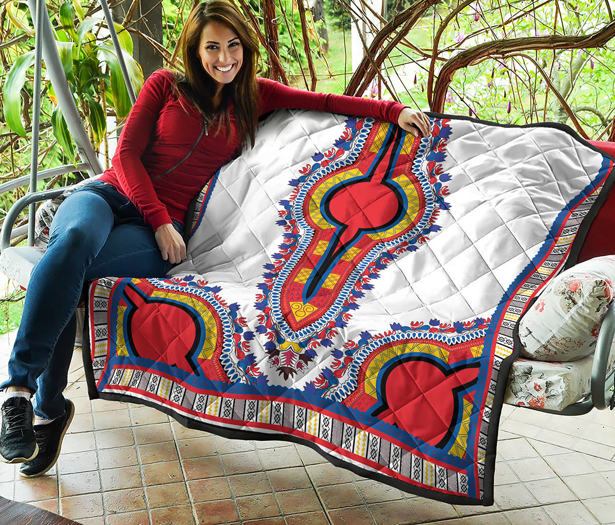 Red And White African Dashiki Print Quilt