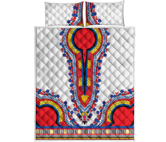Red And White African Dashiki Print Quilt Bed Set