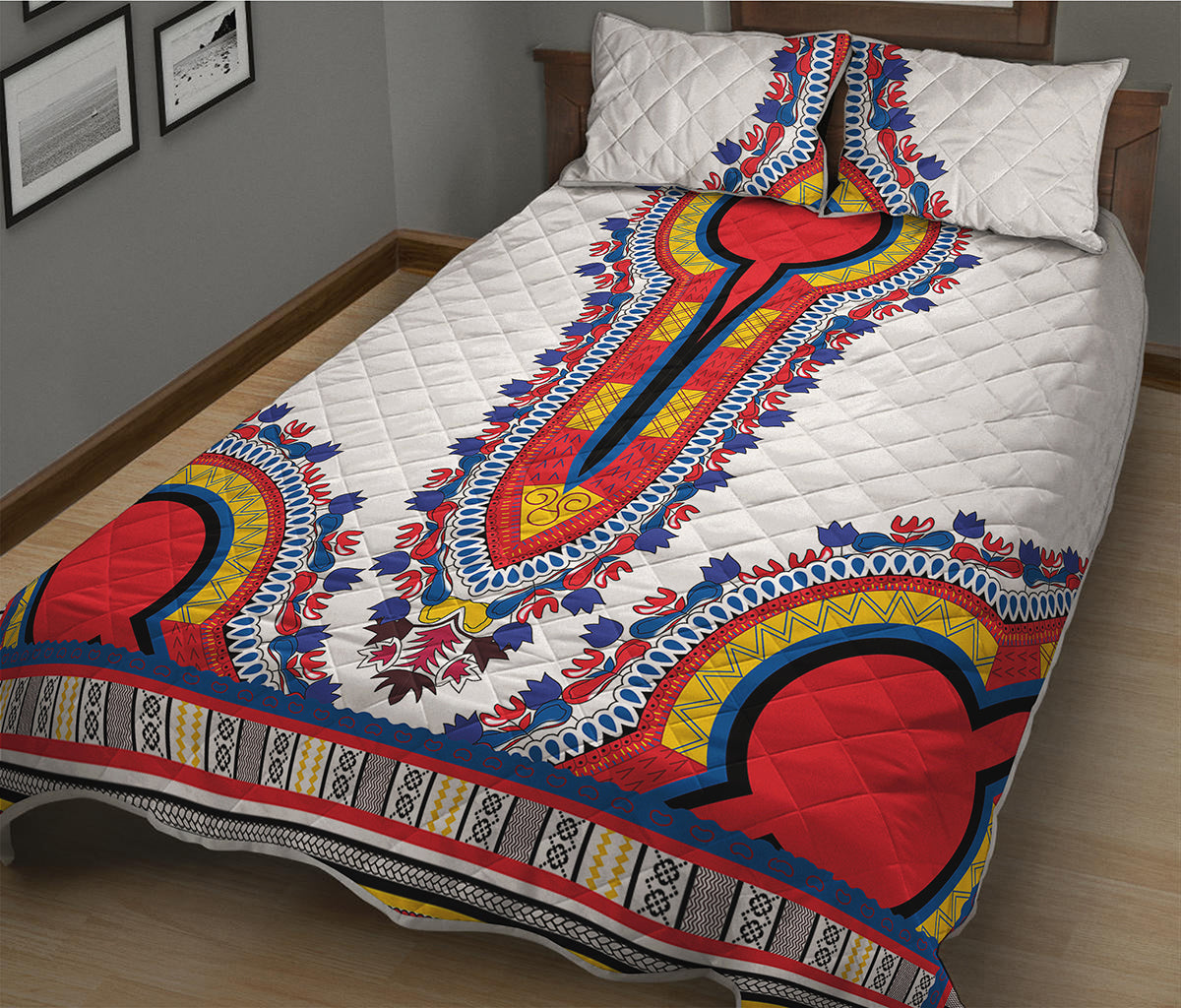 Red And White African Dashiki Print Quilt Bed Set