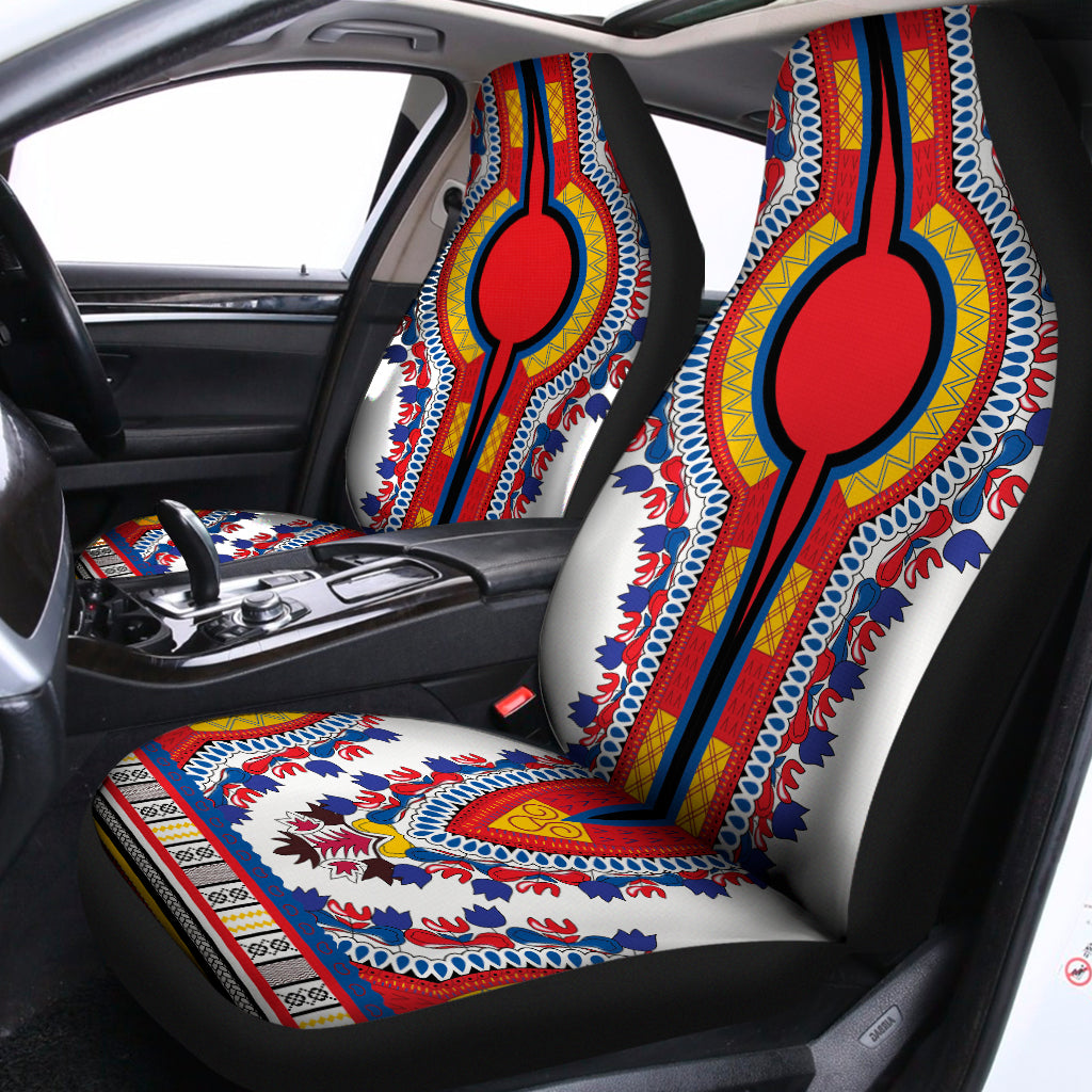 Red And White African Dashiki Print Universal Fit Car Seat Covers
