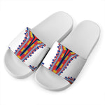Red And White African Dashiki Print White Slide Sandals