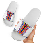 Red And White African Dashiki Print White Slide Sandals
