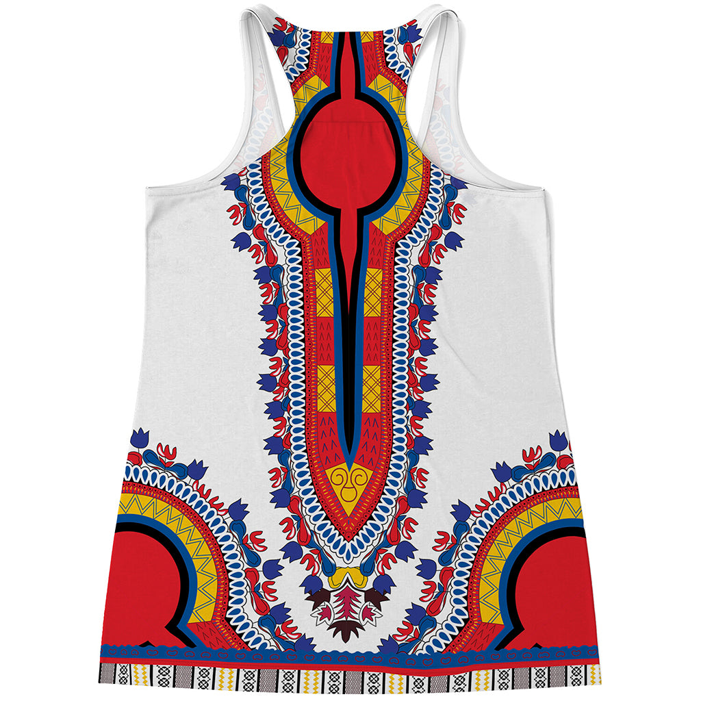 Red And White African Dashiki Print Women's Racerback Tank Top
