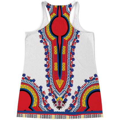 Red And White African Dashiki Print Women's Racerback Tank Top
