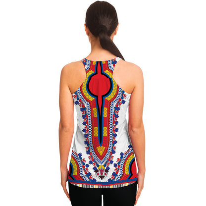 Red And White African Dashiki Print Women's Racerback Tank Top