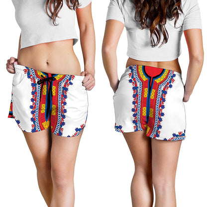 Red And White African Dashiki Print Women's Shorts