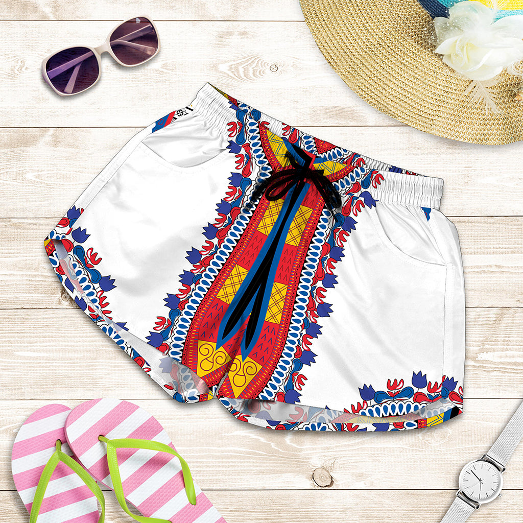 Red And White African Dashiki Print Women's Shorts