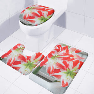 Red And White Amaryllis Print 3 Piece Bath Mat Set