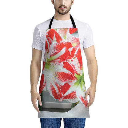 Red And White Amaryllis Print Apron