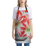 Red And White Amaryllis Print Apron