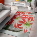 Red And White Amaryllis Print Area Rug