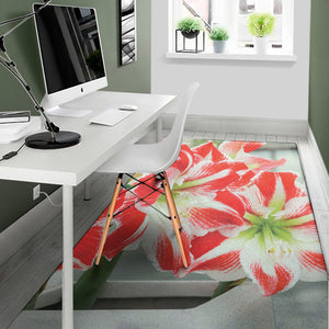 Red And White Amaryllis Print Area Rug