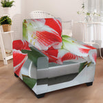 Red And White Amaryllis Print Armchair Slipcover