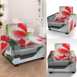 Red And White Amaryllis Print Armchair Slipcover