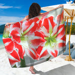 Red And White Amaryllis Print Beach Sarong Wrap