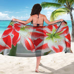 Red And White Amaryllis Print Beach Sarong Wrap