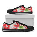 Red And White Amaryllis Print Black Low Top Sneakers