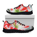 Red And White Amaryllis Print Black Running Shoes