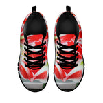 Red And White Amaryllis Print Black Sneakers