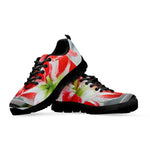 Red And White Amaryllis Print Black Sneakers