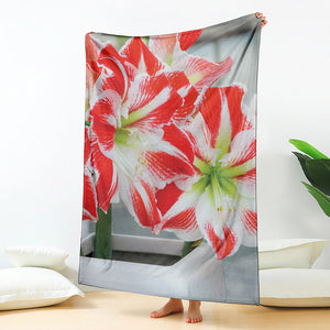 Red And White Amaryllis Print Blanket