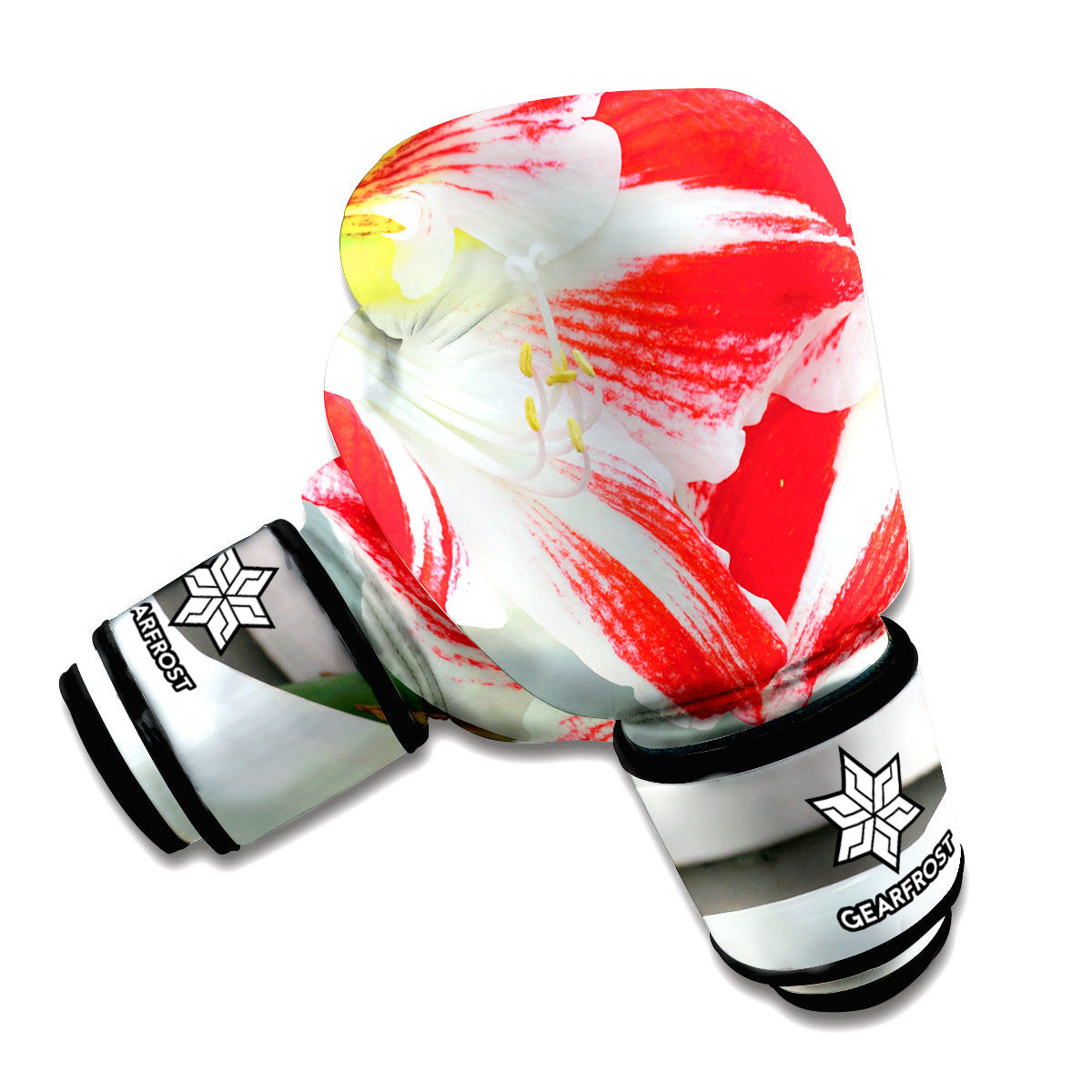 Red And White Amaryllis Print Boxing Gloves