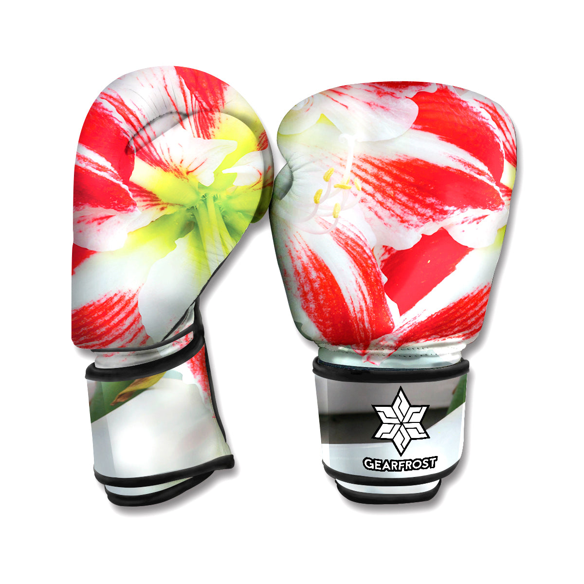 Red And White Amaryllis Print Boxing Gloves