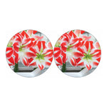 Red And White Amaryllis Print Car Coasters