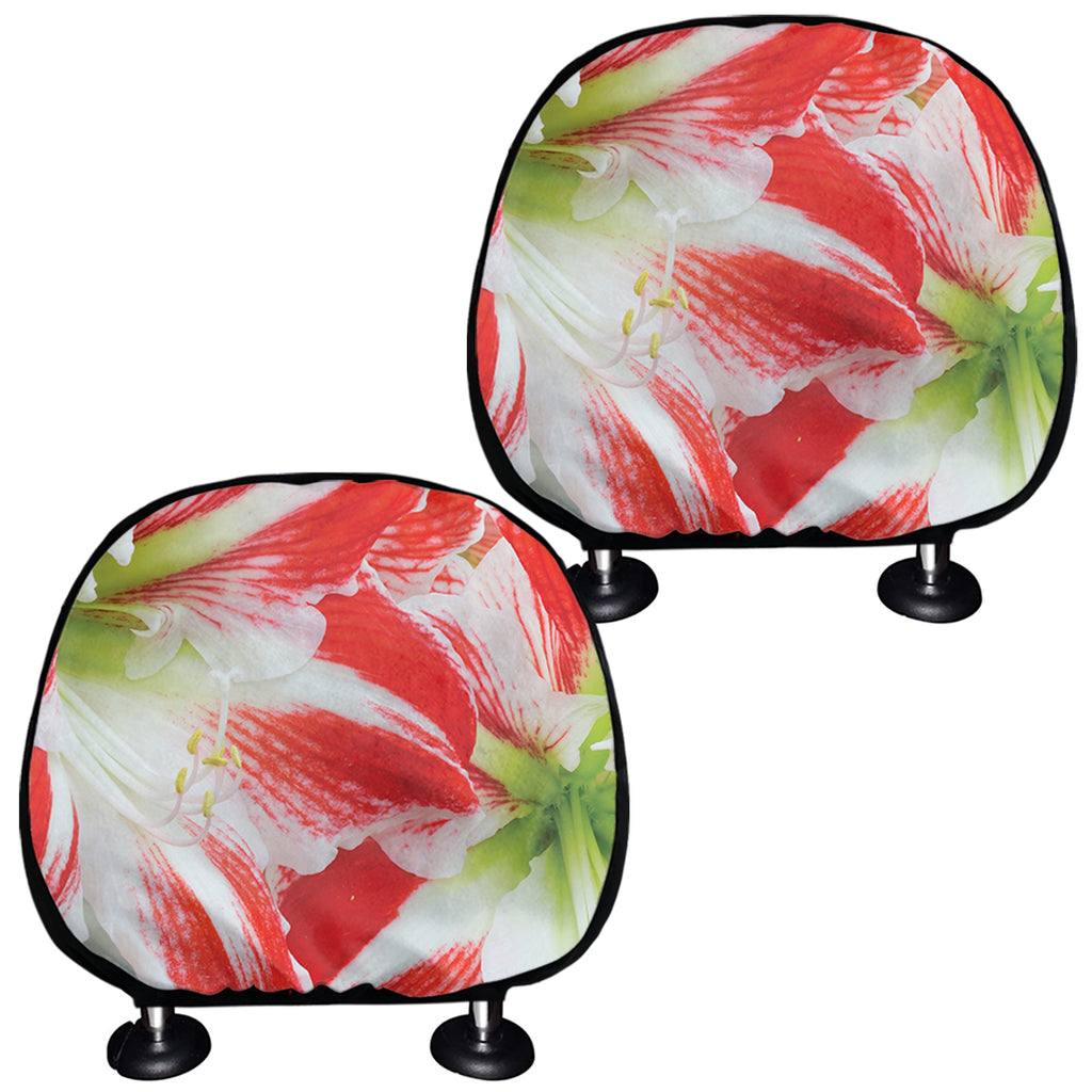 Red And White Amaryllis Print Car Headrest Covers