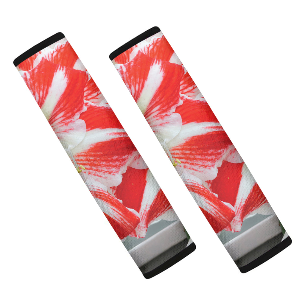 Red And White Amaryllis Print Car Seat Belt Covers