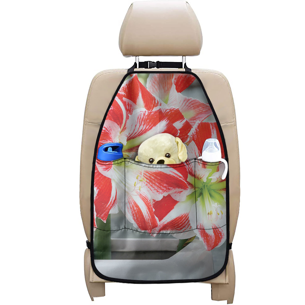 Red And White Amaryllis Print Car Seat Organizers