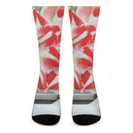 Red And White Amaryllis Print Crew Socks