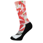 Red And White Amaryllis Print Crew Socks