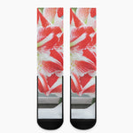 Red And White Amaryllis Print Crew Socks