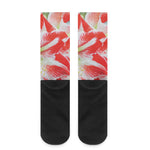 Red And White Amaryllis Print Crew Socks
