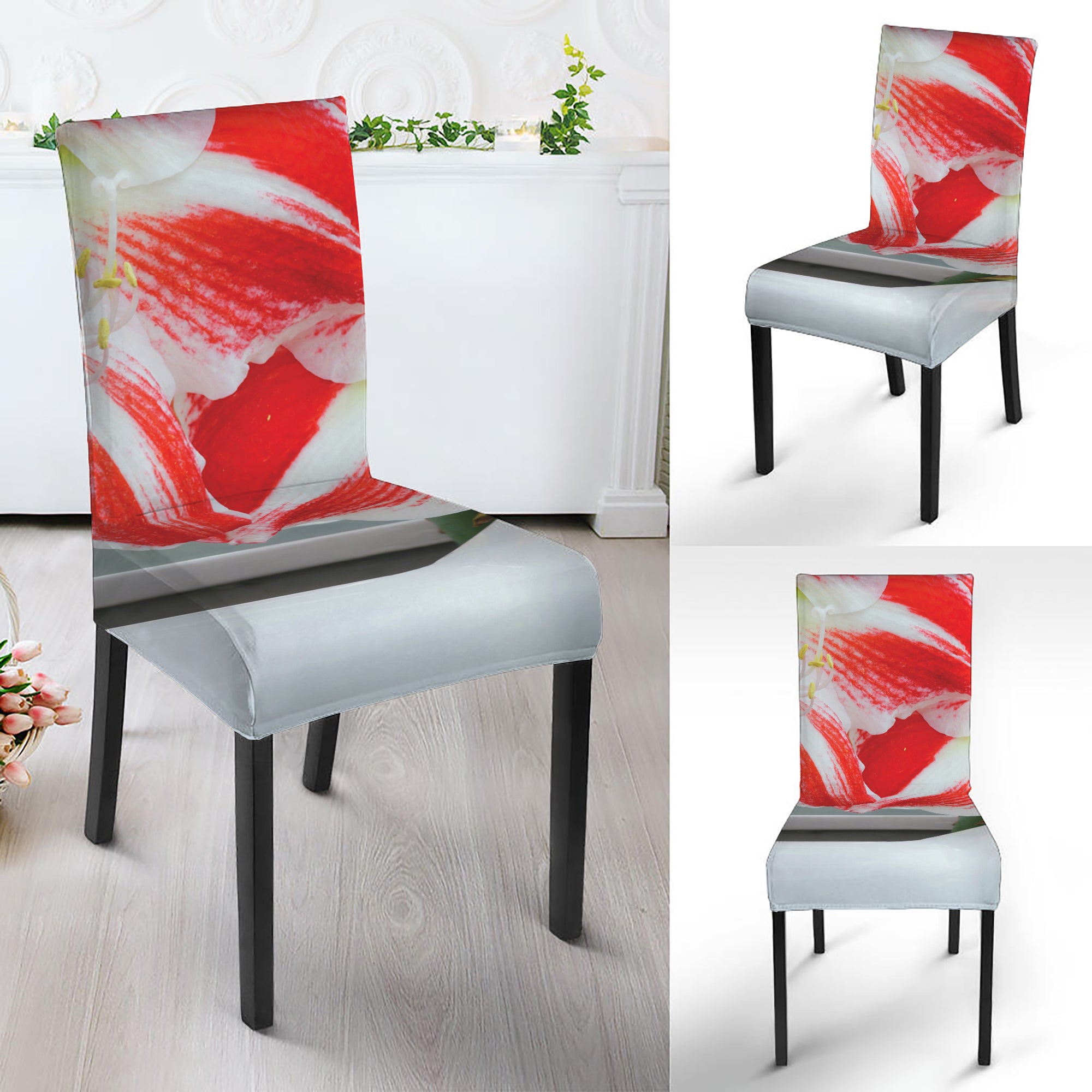 Red And White Amaryllis Print Dining Chair Slipcover