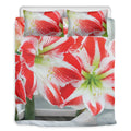 Red And White Amaryllis Print Duvet Cover Bedding Set