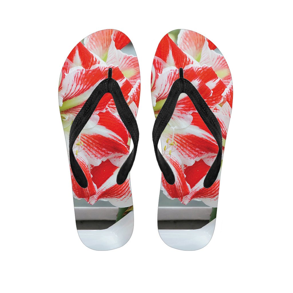 Red And White Amaryllis Print Flip Flops