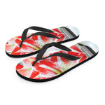 Red And White Amaryllis Print Flip Flops