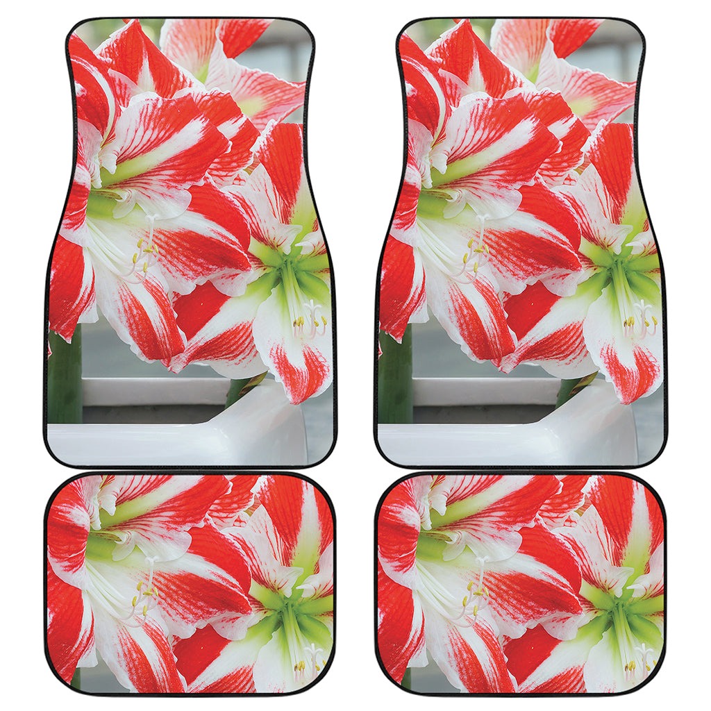 Red And White Amaryllis Print Front and Back Car Floor Mats