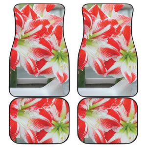 Red And White Amaryllis Print Front and Back Car Floor Mats