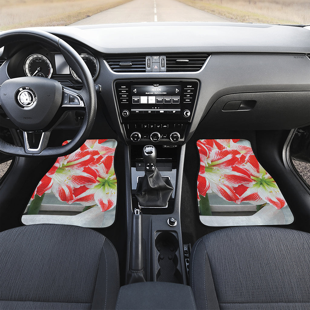 Red And White Amaryllis Print Front and Back Car Floor Mats