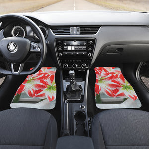 Red And White Amaryllis Print Front and Back Car Floor Mats