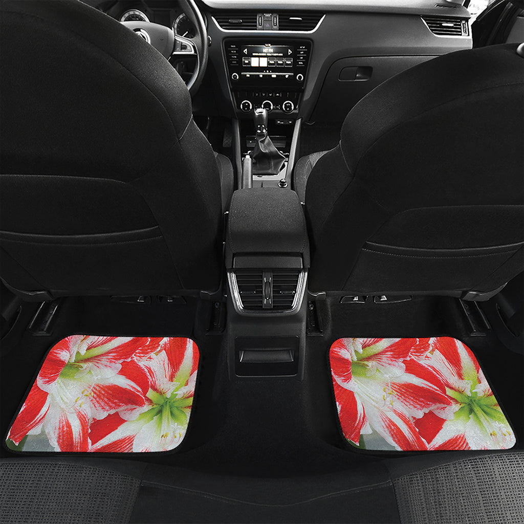 Red And White Amaryllis Print Front and Back Car Floor Mats