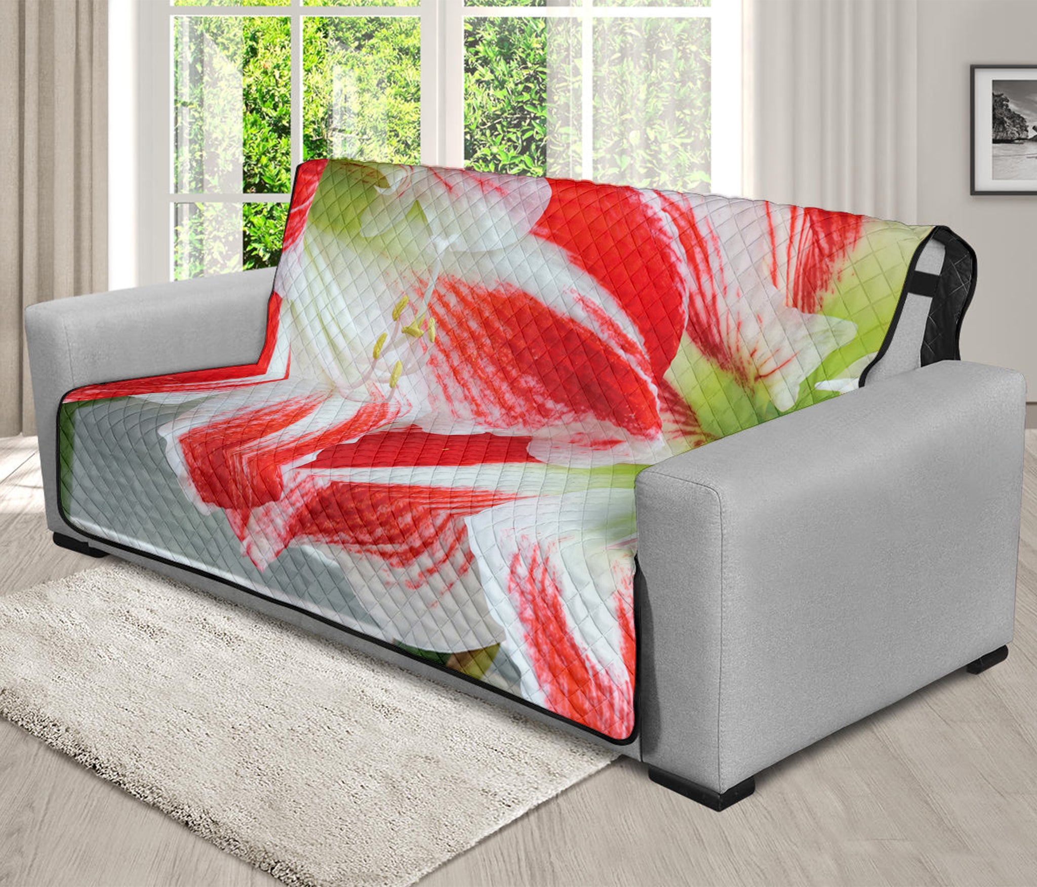 Red And White Amaryllis Print Futon Protector