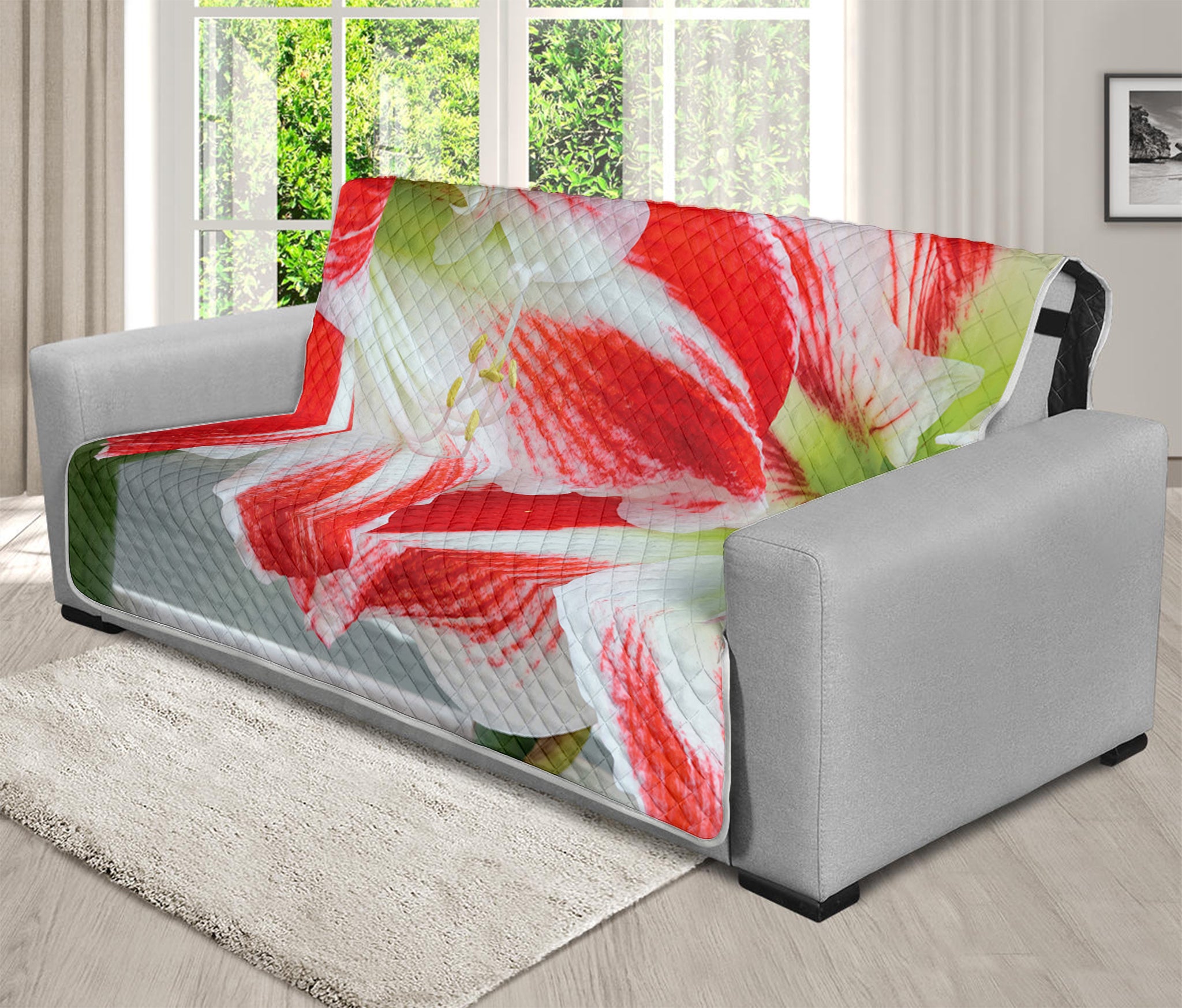 Red And White Amaryllis Print Futon Protector