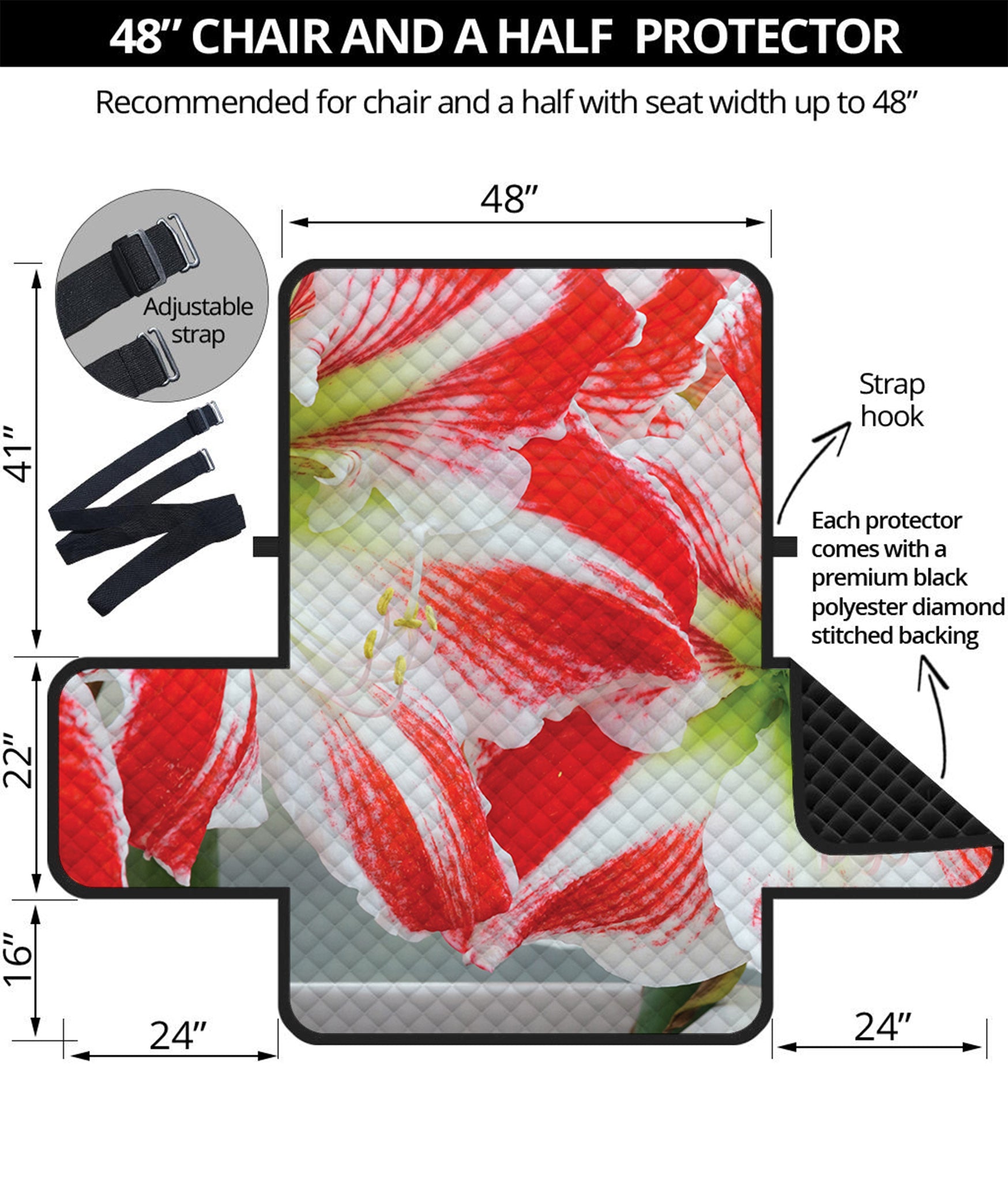 Red And White Amaryllis Print Half Sofa Protector