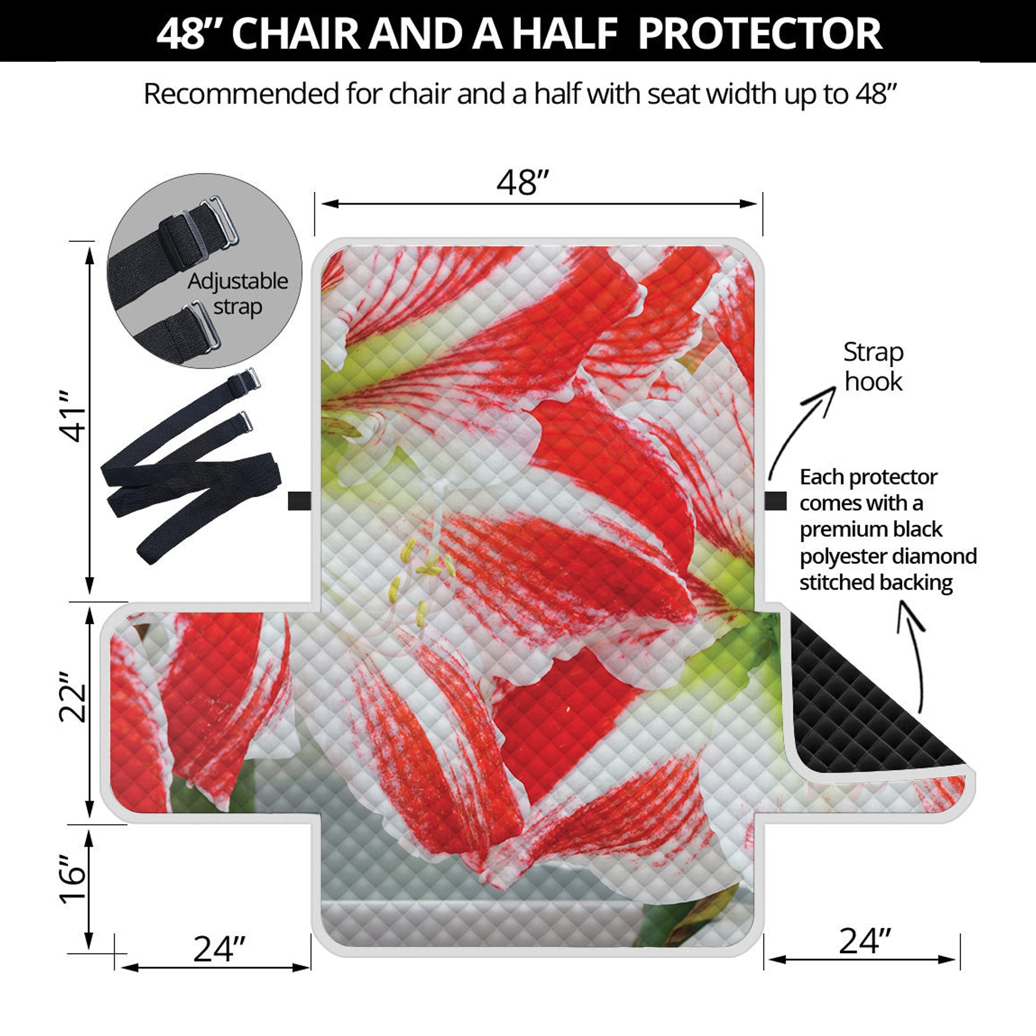 Red And White Amaryllis Print Half Sofa Protector